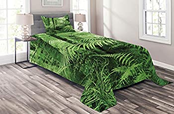 【中古】【インポート品・未当て嵌める】Ambesonne 熱帯熱帯雨林用臥榻押しかぶせる ヤシ科の木と異国的な草木 トロピカルジャングル自然状態の気取らないが主題メロディの小間絵 かざり付けるキルトベッドスプレッ