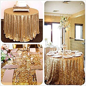 【中古】【輸入品・未使用】TRLYC 300cm Round Gold Sequin Table Cloth for Thanksgiving Day Christmas