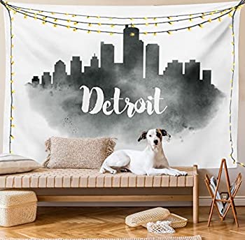 【中古】【輸入品・未使用】デトロイトインテリアタペストリーby Ambesonne、Smoky City Skyline with Brushstrokes Hand Written Letters Buildings、壁掛けの寝室リビング 20,714円
