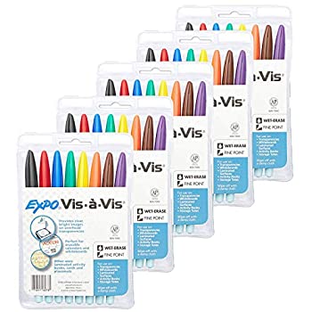 【中古】【輸入品・未使用】EXPO 16078 Vis-A-Vis ウェットイレース オーバーヘッド透明マーカー 細字 アソートカラー 5パッケージ (8本)