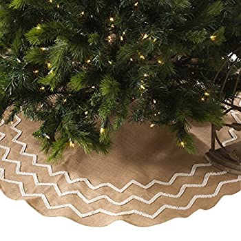 【中古】【輸入品・未使用】FenncoスタイルAspenビーズ黄麻布デザインHolidayナチュラルクリスマスツリースカート 53%ダブルクォーテ% Round|スカイマーケットプラス