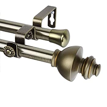 【中古】【インポート品・未当て嵌める】(28 to 120糎%ｶﾝﾏ% Antique Brass) - Rod Desyne Dynasty Double Window Curtain Rod Set%ｶﾝﾏ% 28 to 120糎%ｶﾝﾏ% Antique Brass