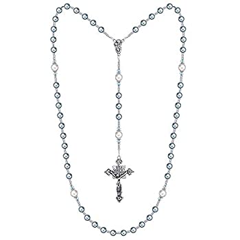 【中古】【輸入品・未使用】Crystal Dream 豪華 子供用 記念品 シルバーロザリオ ブルーイミテーションパール付き (RNBPP)