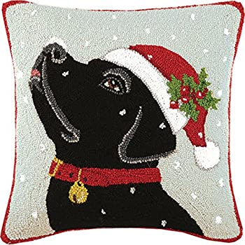 【中古】【輸入品・未使用】Peking Handicraft Labradorフックウールスロー枕、ブラック/レッド