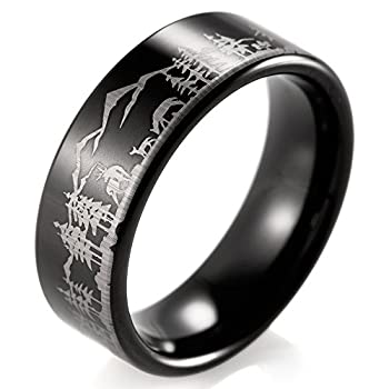 【中古】【輸入品・未使用】Shardonメンズ8?mmブラックタングステンリングwith Engraved Deersと山