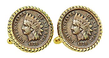 【中古】【輸入品・未使用】1800のIndian Head Pennyゴールドトーンロープベゼルカフリンク