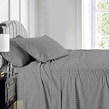 【中古】【インポート品・未当て嵌める】Royal Hotel ストライプベッドシーツ、綿織物100%、600スレッドカウント、奥行きのある衣嚢 第一人者 薄墨色