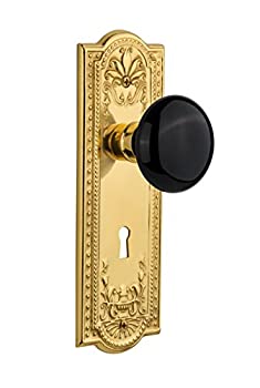【中古】【輸入品・未使用】Nostalgic Warehouse メドウプレート キーホール付き ブラック磁器ノブ ほぞ穴 ラッカー塗装真鍮