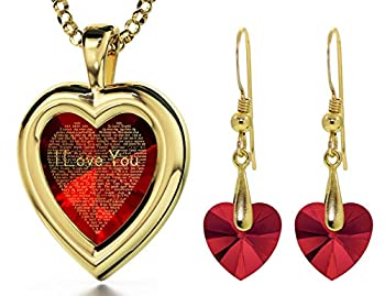 【中古】【輸入品・未使用】ゴールドメッキハートジュエリーI Love Youネックレス120言語内接CZとクリスタルイヤリング、18?%ﾀﾞﾌﾞﾙｸｫｰﾃ%チェーン