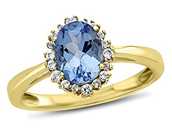 【中古】【インポート品・未当てはめる】10?KT Ovalスイス連邦blue-topaz、ホワイトトパーズアクセントストーンヘイローリング