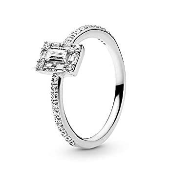 【中古】【輸入品・未使用】Pandora Jewelry スパークリングスクエアヘイローキュービックジルコニア リング スターリングシルバー サイズ4.5｜スカイマーケットプラス