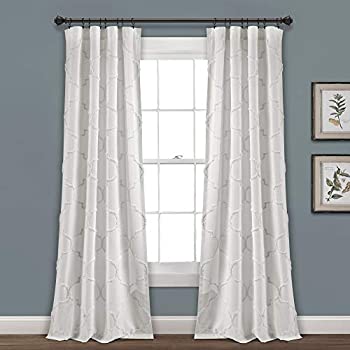 【中古】【輸入品・未使用】Avon Chenille Trellis Window Curtain Panels White 40x84 Set