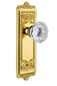 【中古】【輸入品・未使用】Grandeurウィンザープレートwith Fontainebleauクリスタルノブ、プライバシー???2.375インチ、Polished Brass