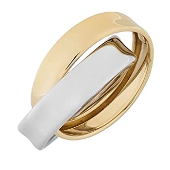 【中古】【インポート品・未当て嵌める】Kooljewelry 10K ツートーンゴールド 高光輝輪転輪っか(大きさ5 6 7 8 9)