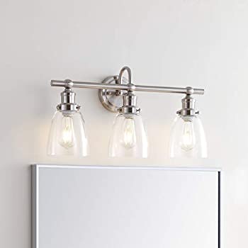 【中古】【輸入品・未使用】Safavieh SCN4046A 砂丘ブラシニッケルとクリア3ライトバスルーム（LED電球付属）燭台
