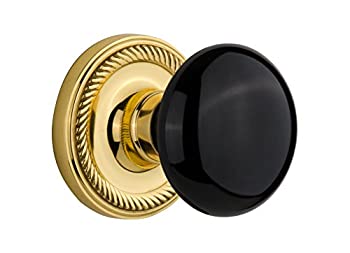 【中古】【輸入品・未使用】Nostalgic Warehouse ロープロゼット ブラック磁器ノブ、ほぞ穴 - 2.25インチ 光沢真鍮|スカイマーケットプラス