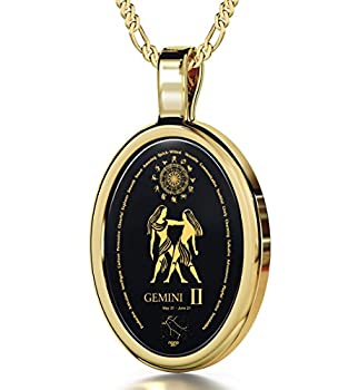 【中古】【輸入品・未使用】NanoStyle Jewelry 星座ペンダント双子座ネックレス オニキスストーンに24Kゴールドで彫刻