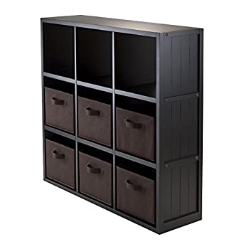 【中古】【輸入品・未使用】Winsome Wood 7-Piece 3 by 3-Inch Wainscoting Panel Shelf Cube with 6-Chocolate Foldable Baskets 141［並行輸入］