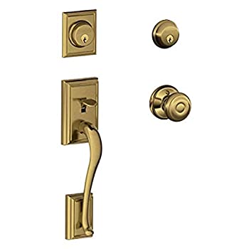 【中古】【輸入品・未使用】Schlage F62-ADD-GEO Addison ダブルシリンダーハンドルセット ジョージアンインテリアノブ付き アンティーク真鍮