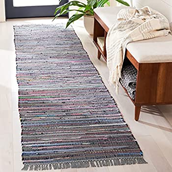 【中古】【輸入品・未使用】Safavieh Rag Rug Collection RAR121K Hand Woven Aqua and Multi Cotton Runner%ｶﾝﾏ% 2 feet 3 inches by 7 feet (2'3 x 7') by Safavieh