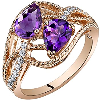 【中古】【輸入品・未使用】14K ローズゴールド 2石 アメジストリング 梨型 1.25カラット サイズ5-9
