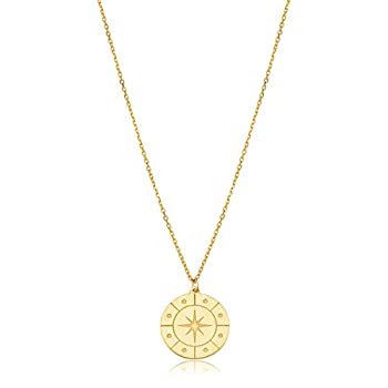 【中古】【輸入品・未使用】KoolJewelry 14Kイエローゴールド コンパスディスクペンダントネックレス (16または17インチまで調整可能)｜スカイマーケットプラス