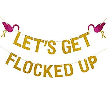【中古】【輸入品・未使用】ゴールドグリッター「Let's Get Get Flocked Up Banner」ハワイのルアウバチェロレッテパーティーバナー、誕生日パーティーバナー、フラミンゴの｜スカイマーケットプラス