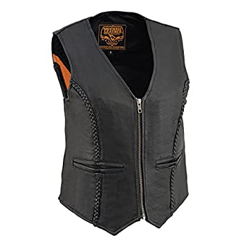 【中古】【輸入品・未使用】Milwaukee Leather MLL4550 Ladies Black Braided Lightweight Leather Vest with Zipper Closure - X-Large｜スカイマーケットプラス