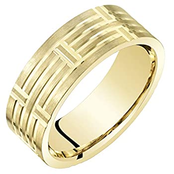 【中古】【輸入品・未使用】メンズ 14K イエローゴールド 結婚指輪 7mm 幾何学スタイル 快適フィット サイズ8~14