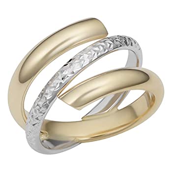 【中古】【輸入品・未使用】Kooljewelry 14Kツートンイエロー&ホワイトゴールド ダイヤモンドカット バイパスリング (14mm)
