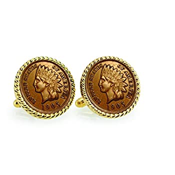 【中古】【輸入品・未使用】インディアンヘッド ペニー ゴールドトーン ロープベゼル コイン カフスボタン | アメリカ合衆国コイン | メンズカフスボタン | 100歳以上
