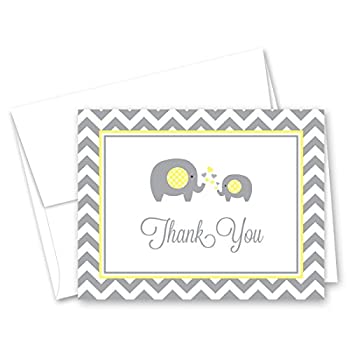 【中古】【輸入品・未使用】50 Cnt Grey Yellow Chevron Elephant Baby Thank You Cards