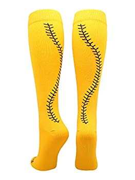 【中古】【インポート品・未当て嵌める】MadSportsStuff ソフトボール靴下 ふくらはぎに編み目 複数形色 L ゴールド