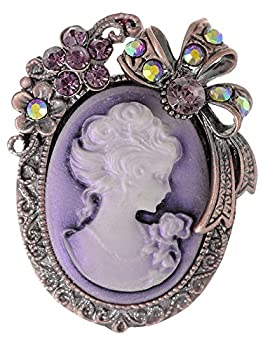 【中古】【輸入品・未使用】(Purple) - Alilang Old Style Crystal Rhinestone Cameo Maiden Flower Ribbon Bow Pin Brooch