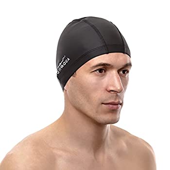 【中古】【インポート品・未当て嵌める】(Black) - AqtivAqua Spandex Swim Cap with Protective PU Coating for Adult Men and Women + Storage Tube