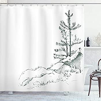 【中古】【インポート品・未当て嵌める】(180糎 W By 180糎 L%ｶﾝﾏ% Multi 31) - Ambesonne Apartment Decor Collection%ｶﾝﾏ% Young Thin Pine Trees on the Rocks Ecology Forest Park H