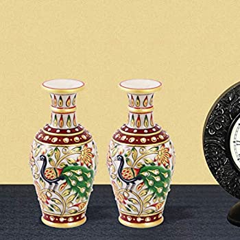【中古】【輸入品・未使用】Handicrafts パラダイス 大理石 フラワーポット ペア 美しいクジャク ペイント|スカイマーケットプラス