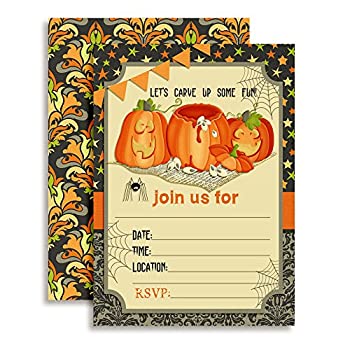 【中古】【輸入品・未使用】Pumpkin Carving Halloween Birthday Party Invitations%カンマ% Ten 13cm x 18cm Fill In Cards with 10 White Envelopes by AmandaCreation|スカイマーケットプラス