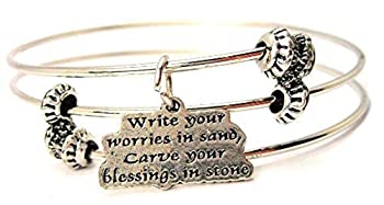 【中古】【輸入品・未使用】ChubbyChicoCharms Write Your Worries in Sand Carve Your Blessings In Stone Expandable Wire Tripleスタイルバングルブレスレット、2.5?&quo｜スカイマーケットプラス