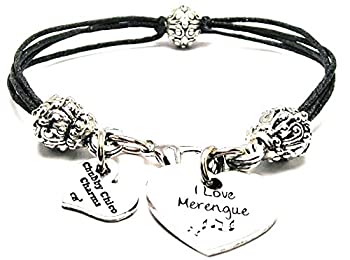 【中古】【輸入品・未使用】ChubbyChicoCharms I Love Merengue、ピュータービーズブラックワックスコットンコードブレスレット、2.5?"