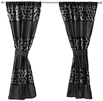 【中古】【輸入品・未使用】Popular Bath Sinatra Sequin Window Curtain with Tiebacks%ｶﾝﾏ% Black%ｶﾝﾏ% 36x54 Inches｜スカイマーケットプラス 14,302円