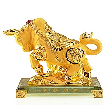 【中古】【輸入品・未使用】Wenmily 大型サイズ 中国十二支 牛 ゴールデン樹脂 コレクターズフィギュア テーブル装飾 像
