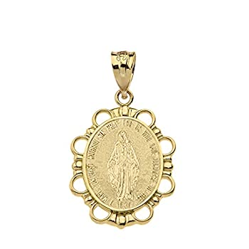 【中古】【輸入品・未使用】10k イエローゴールド 聖母マリア オーバルペンダント 奇跡のメダル