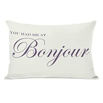 【中古】【輸入品・未使用】Bentin Home Decor You Had Me at Bonjour Throw Pillow%ｶﾝﾏ% 36cm by 50cm %ｶﾝﾏ% Ivory/Grape