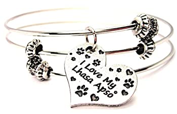 【中古】【輸入品・未使用】ChubbyChicoCharms I Love My Lhasa Apso Expandable Wire Tripleスタイルバングルブレスレット、2.5?%ﾀﾞﾌﾞﾙｸｫｰﾃ%