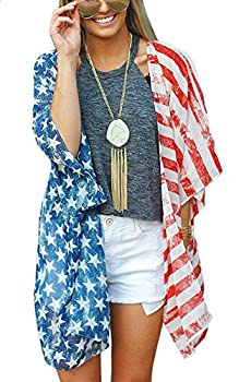 【中古】【輸入品・未使用】レディース夏水着ビーチウェアKimono Cover Upアメリカ国旗トップスカーディガン US サイズ: 1 size