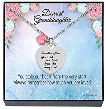 %ダブルクォーテ% Granddaughter you stole our heart%ダブルクォーテ% Inspirationalセンチメンタルメッセージハートネックレスジュエリーギフト