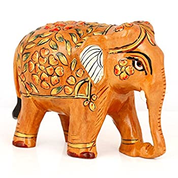 【中古】【輸入品・未使用】Wooden Elephant Sculpture Living Room Elephant Figurine Handmade Statue Animal Decor Gift