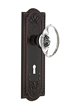【中古】【輸入品・未使用】Nostalgic Warehouse Meadows プレート キーホール付き プライバシー 楕円形 クリアクリスタルガラス ドアノブ 流行に左右されないブロンズ
