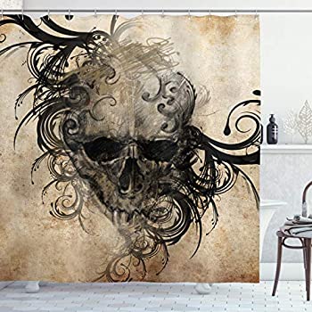 【中古】【輸入品・未使用】(180cm W By 180cm L%カンマ% Multi 2) - Tattoo Decor Shower Curtain by Ambesonne%カンマ% Revenge Fierce Faced Skull Triplets with Romantic Det|スカイマーケットプラス
